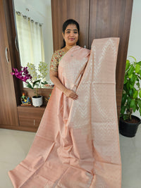 Semi Maandu Tussar Zari Weaving Saree - Pastel Peach