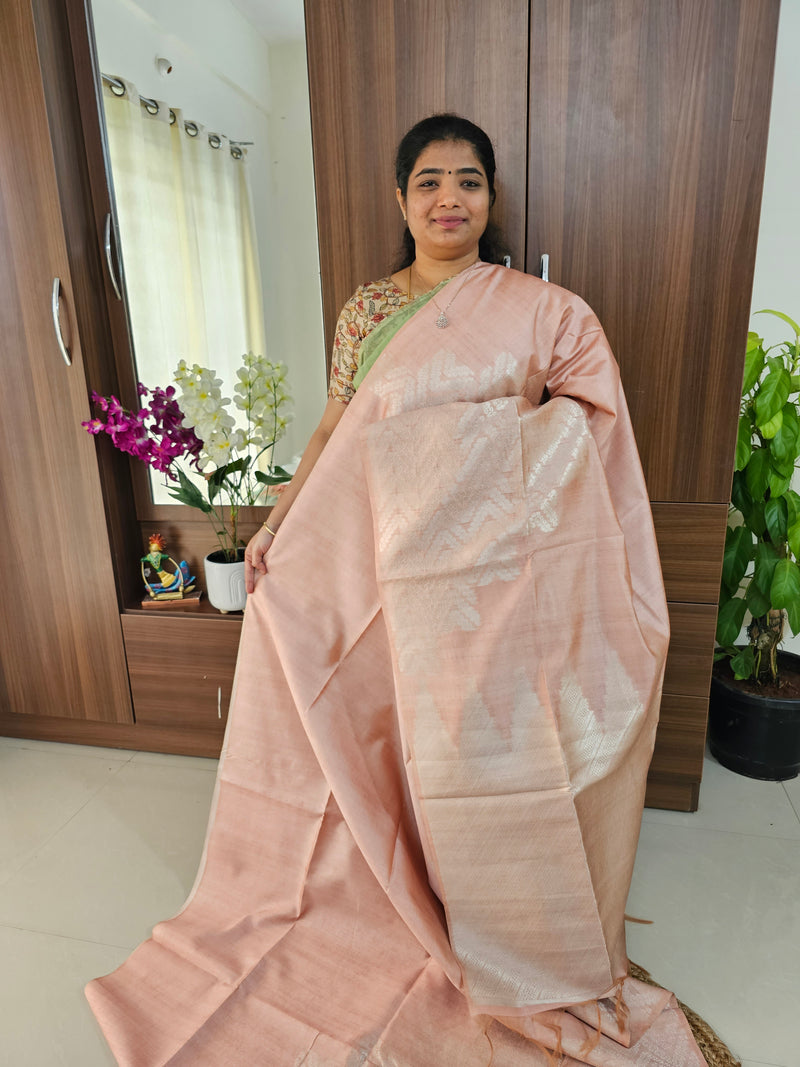 Semi Maandu Tussar Zari Weaving Saree - Pastel Peach