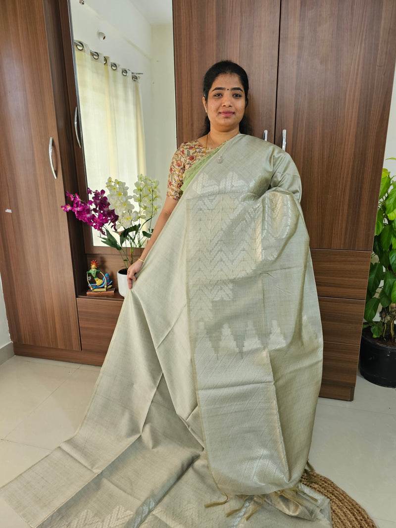 Semi Maandu Tussar Zari Weaving Saree - Pastel Grey