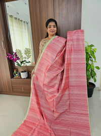 Semi Maandu Tussar Zari Weaving Saree - Dark Peach with Green