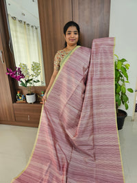 Semi Maandu Tussar Zari Weaving Saree - Onion Pink with Yellow