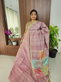 Semi Maandu Tussar Zari Weaving Saree - Onion Pink with Yellow