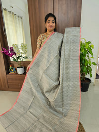 Semi Maandu Tussar Zari Weaving Saree - Grey with Pink