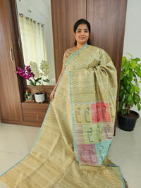 Semi Maandu Tussar Zari Weaving Saree - Yellow with Blue