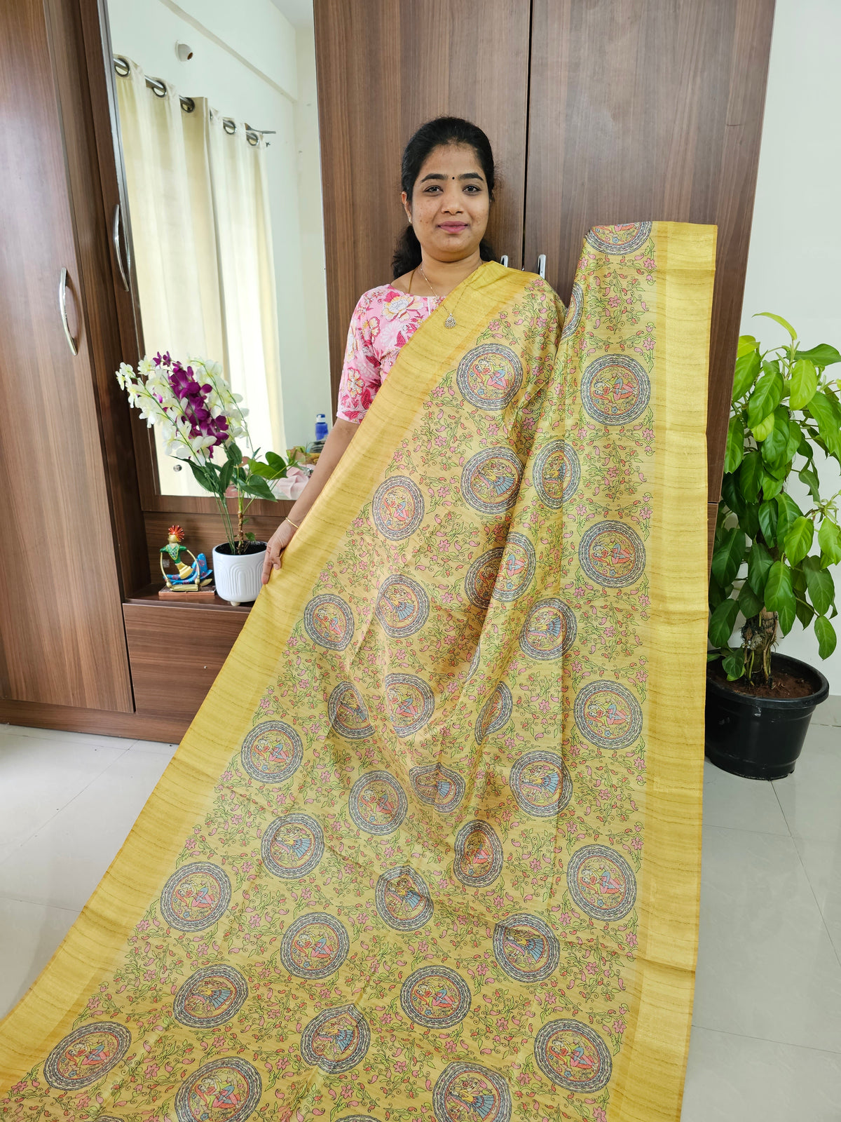 Semi Ghicha Digital Printed Saree - Yellow