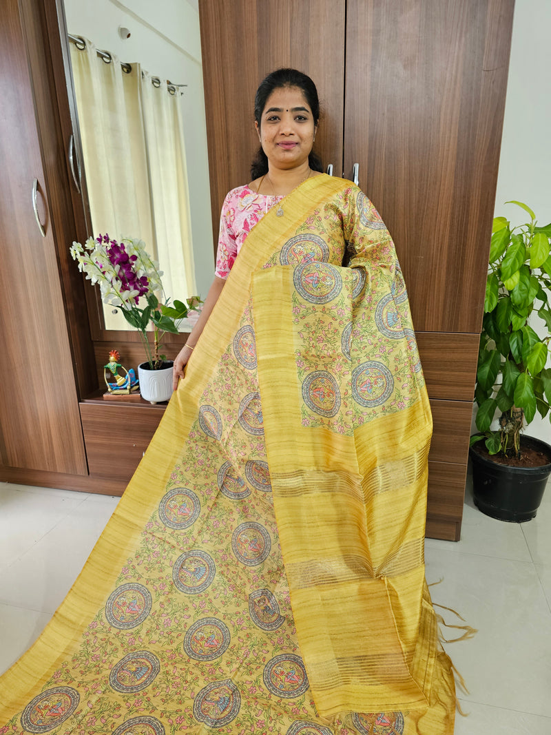 Semi Ghicha Digital Printed Saree - Yellow