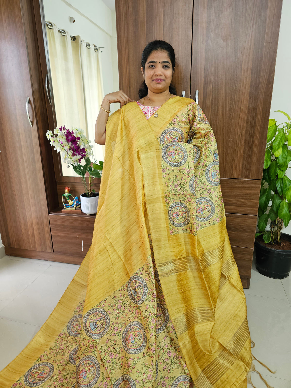 Semi Ghicha Digital Printed Saree - Yellow