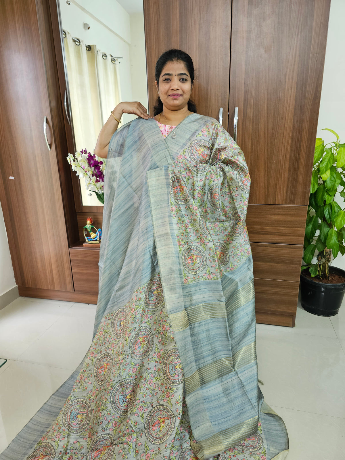 Semi Ghicha Digital Printed Saree - Grey