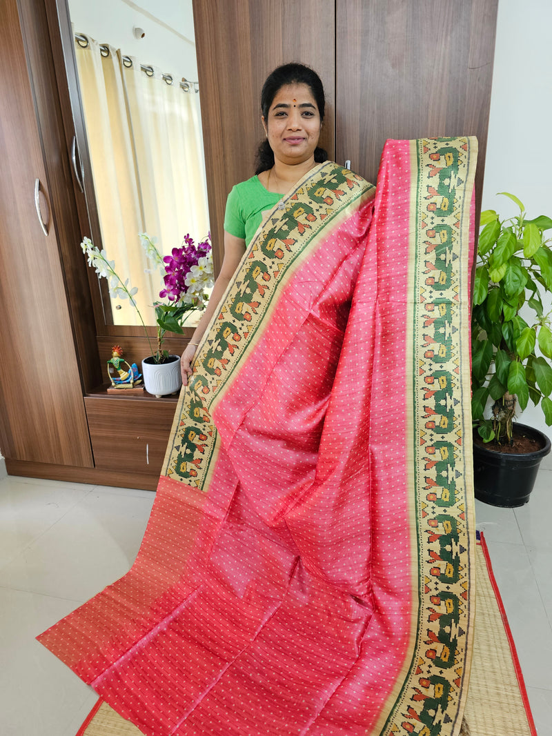 Semi Tussar Digital Prints with Contrast Paithani Border -Pink