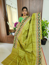 Semi Tussar Digital Prints with Contrast Paithani Border -Green