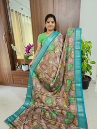 Semi Gadwal Silk Sarees with Digital Prints - Onion Pink with Sea Green