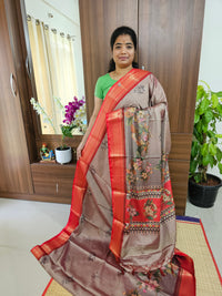 Semi Gadwal Silk Sarees with Digital Prints - Onion Pink with Red