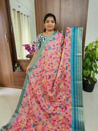 Semi Tussar Geometric Pattern Digital Printed Saree - Pink with Blue