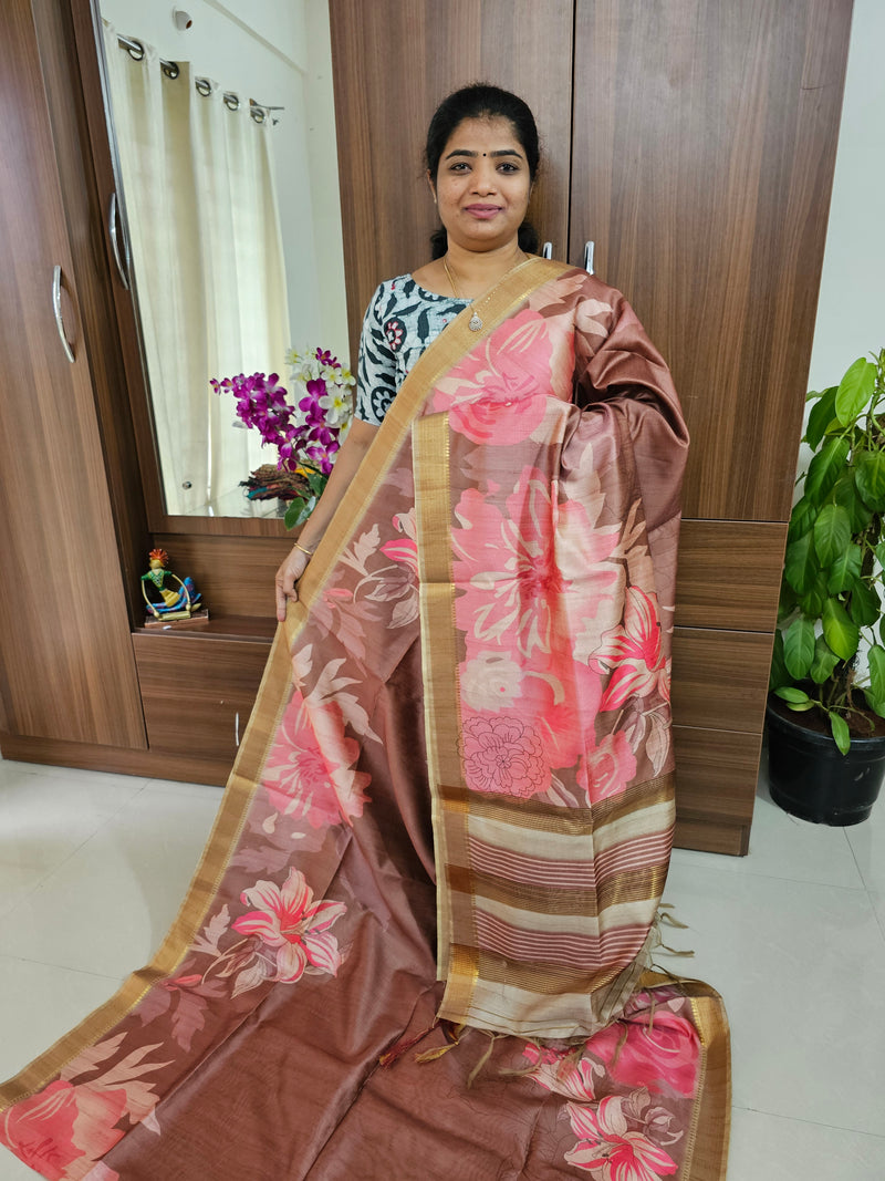 Semi Tussar Kalamkari Digital Printed Saree - Onion Pink