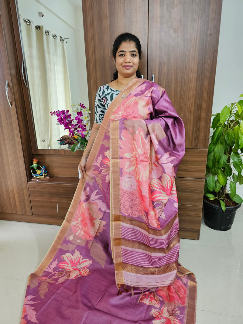 Semi Tussar Kalamkari Digital Printed Saree - Purple