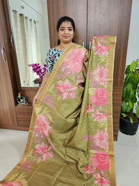 Semi Tussar Kalamkari Digital Printed Saree - Mehndi  Green