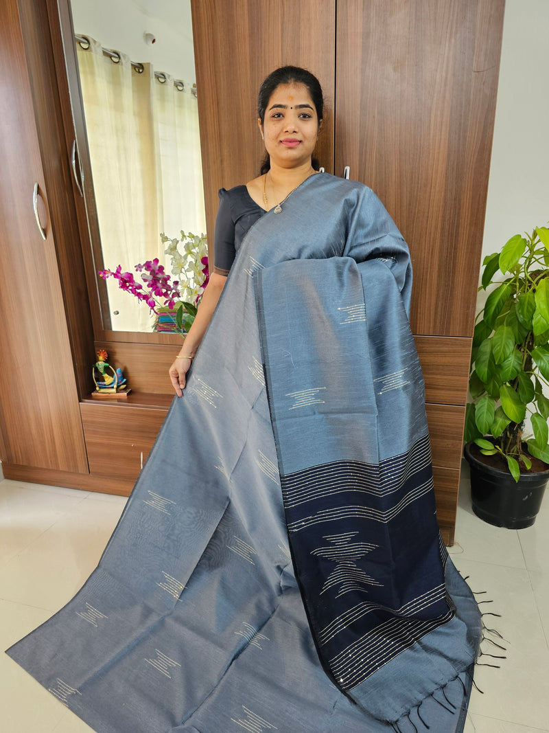 Semi Raw Silk - Grey with Blue