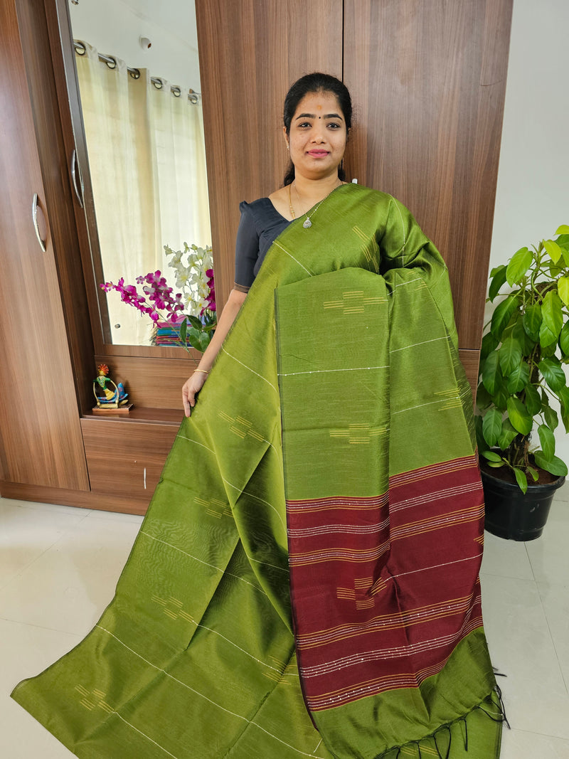 Semi Raw Silk - Green with Maroon