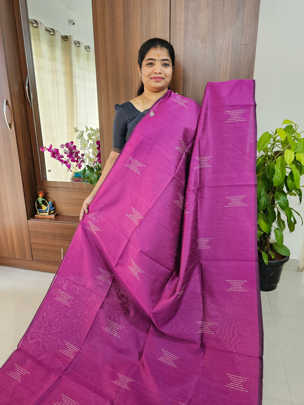 Semi Raw Silk - Magenta Pink with Blue