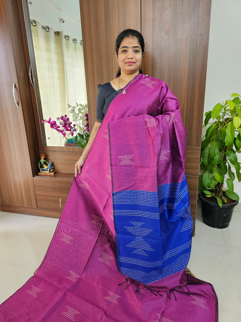 Semi Raw Silk - Magenta Pink with Blue