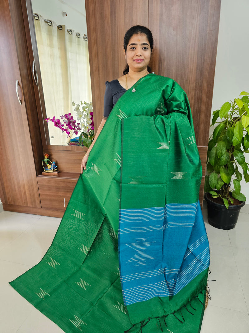 Semi Raw Silk - Green with Blue