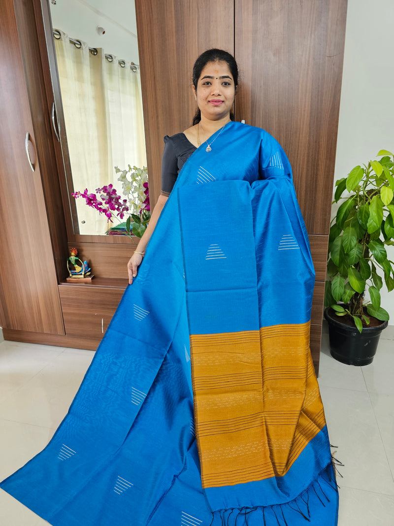 Semi Raw Silk - Blue with Mustard Yellow