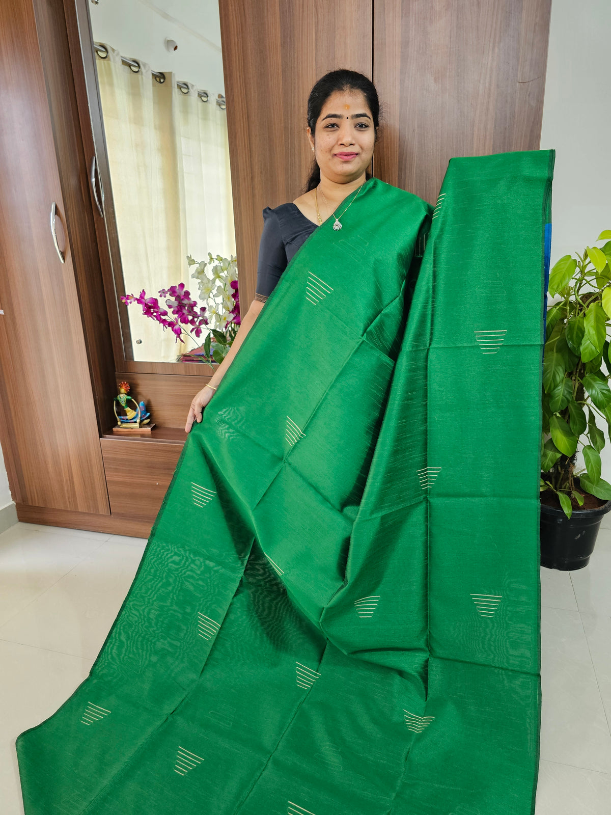 Semi Raw Silk - Green with Blue