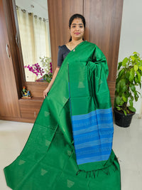 Semi Raw Silk - Green with Blue