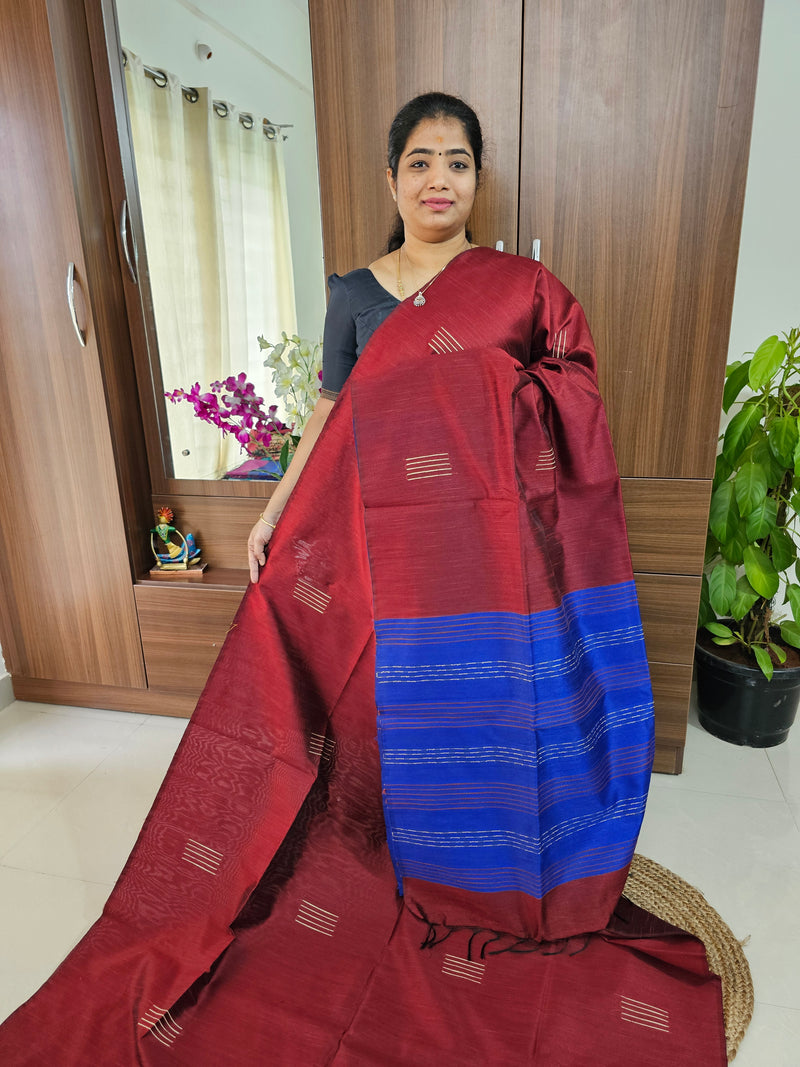 Semi Raw Silk - Maroon with Blue