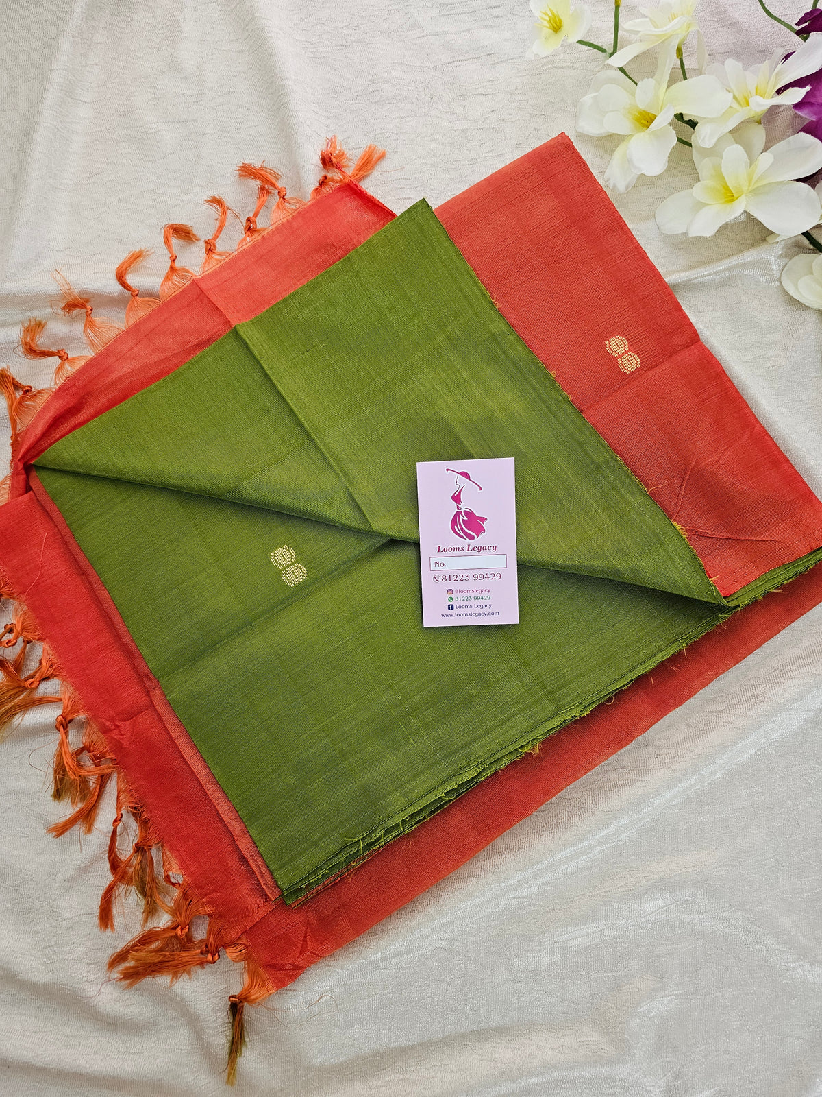 Green with Dark Orange Handwoven Chinnalampattu Saree