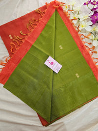 Green with Dark Orange Handwoven Chinnalampattu Saree