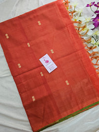 Green with Dark Orange Handwoven Chinnalampattu Saree