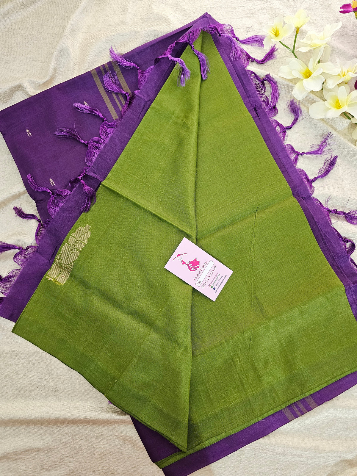 Green with Purple Pallu Handwoven Chinnalampattu Saree