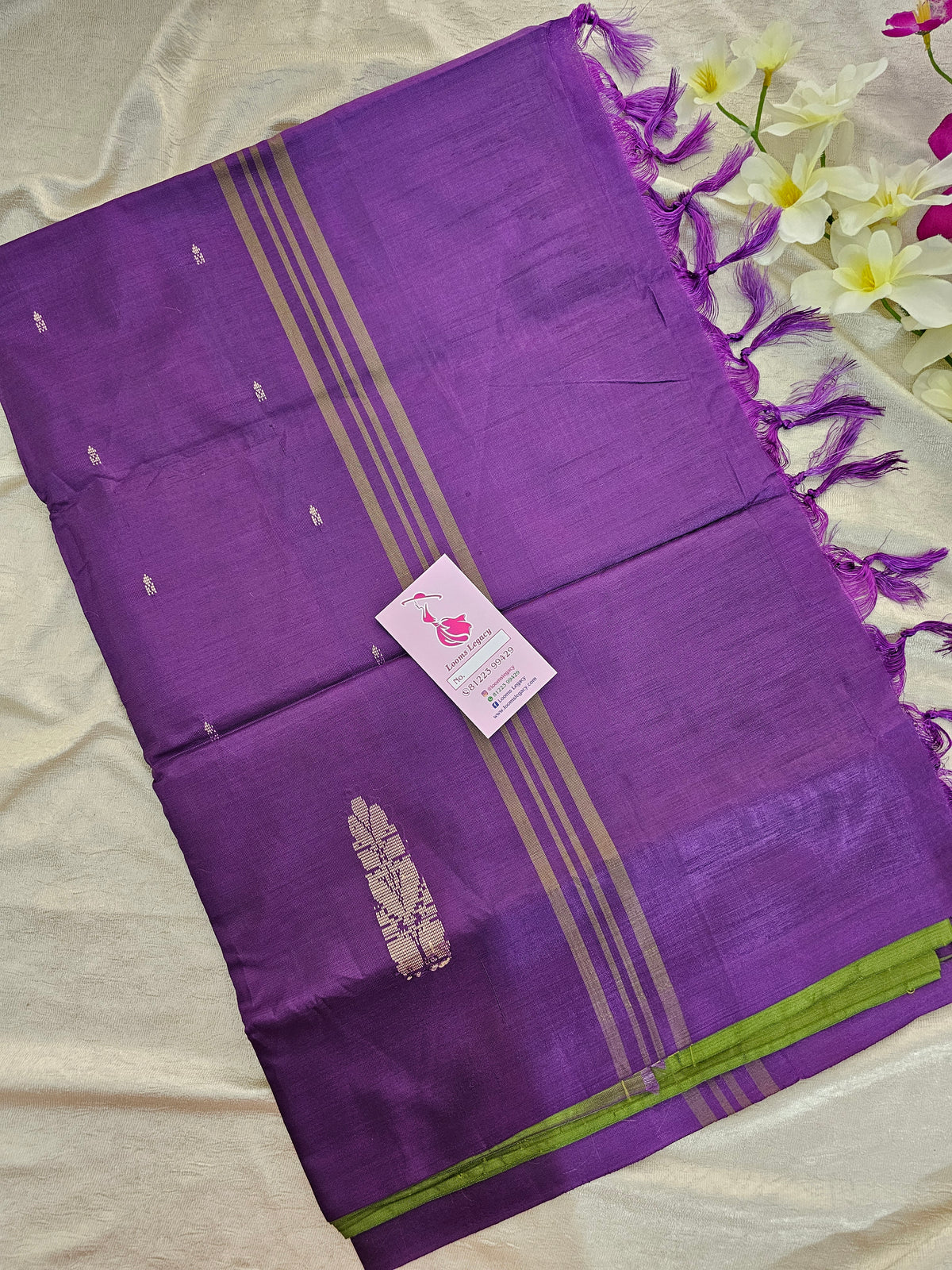 Green with Purple Pallu Handwoven Chinnalampattu Saree