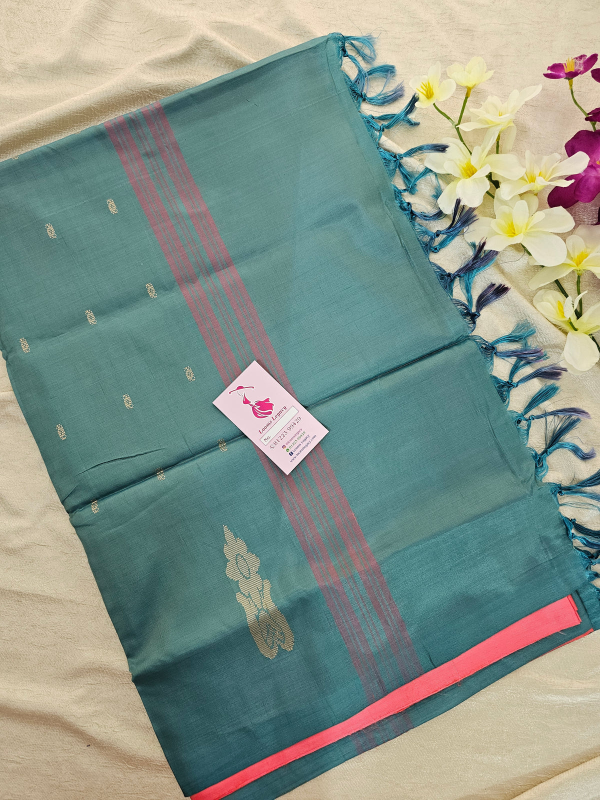 Pink with Greyish Blue Pallu Handwoven Chinnalampattu Saree