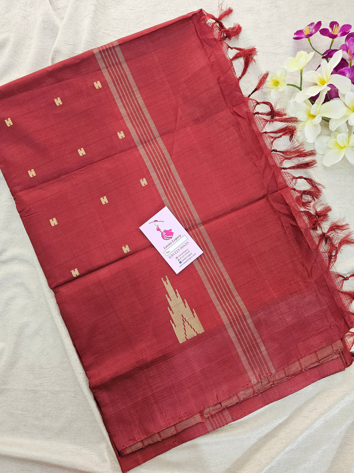 Beige with Maroon Border & Pallu Handwoven Chinnalampattu Saree