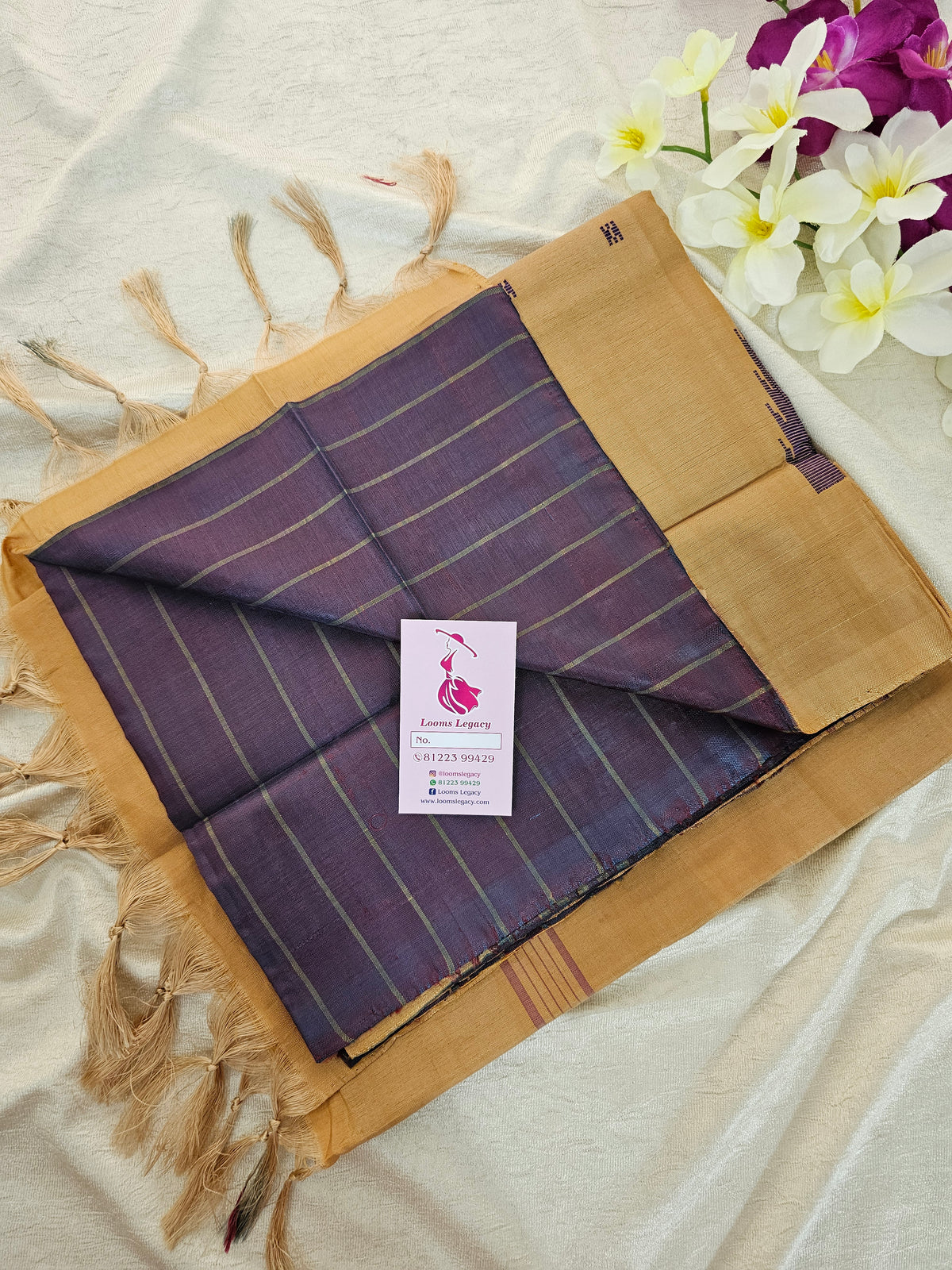 Dual Shade Maroon cum Purple Stripes  with Cream Pallu Handwoven Chinnalampattu Saree