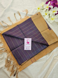 Dual Shade Maroon cum Purple Stripes  with Cream Pallu Handwoven Chinnalampattu Saree