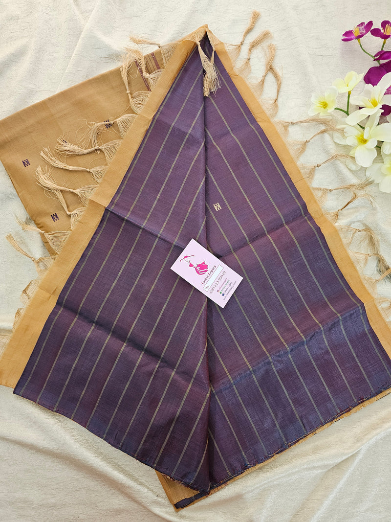 Dual Shade Maroon cum Purple Stripes  with Cream Pallu Handwoven Chinnalampattu Saree