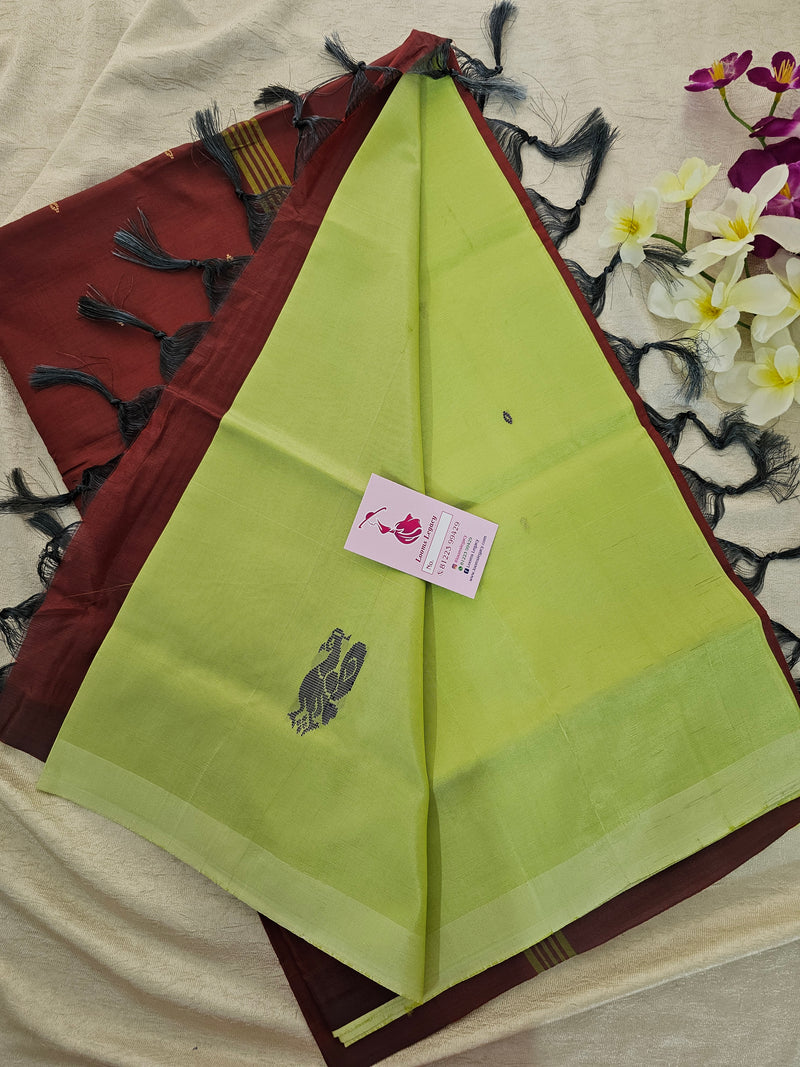 Neon Green with Maroon Pallu Handwoven Chinnalampattu Saree