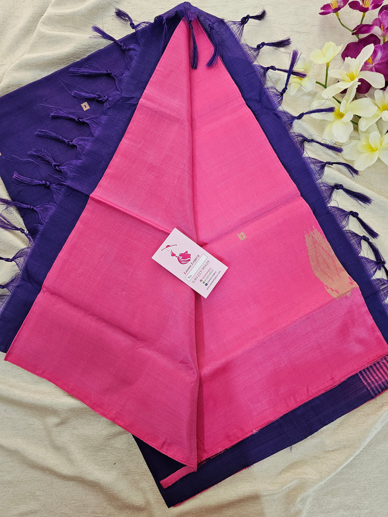 Pink with Violet Pallu Handwoven Chinnalampattu Saree