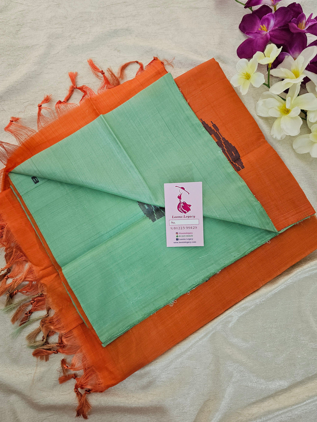 Green with Dark Orange Pallu Handwoven Chinnalampattu Saree