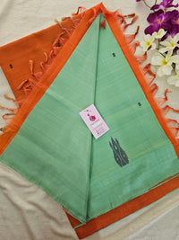 Green with Dark Orange Pallu Handwoven Chinnalampattu Saree