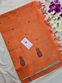 Green with Dark Orange Pallu Handwoven Chinnalampattu Saree