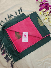 Pink with Bottle Green Pallu Handwoven Chinnalampattu Saree