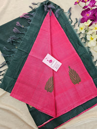 Pink with Bottle Green Pallu Handwoven Chinnalampattu Saree