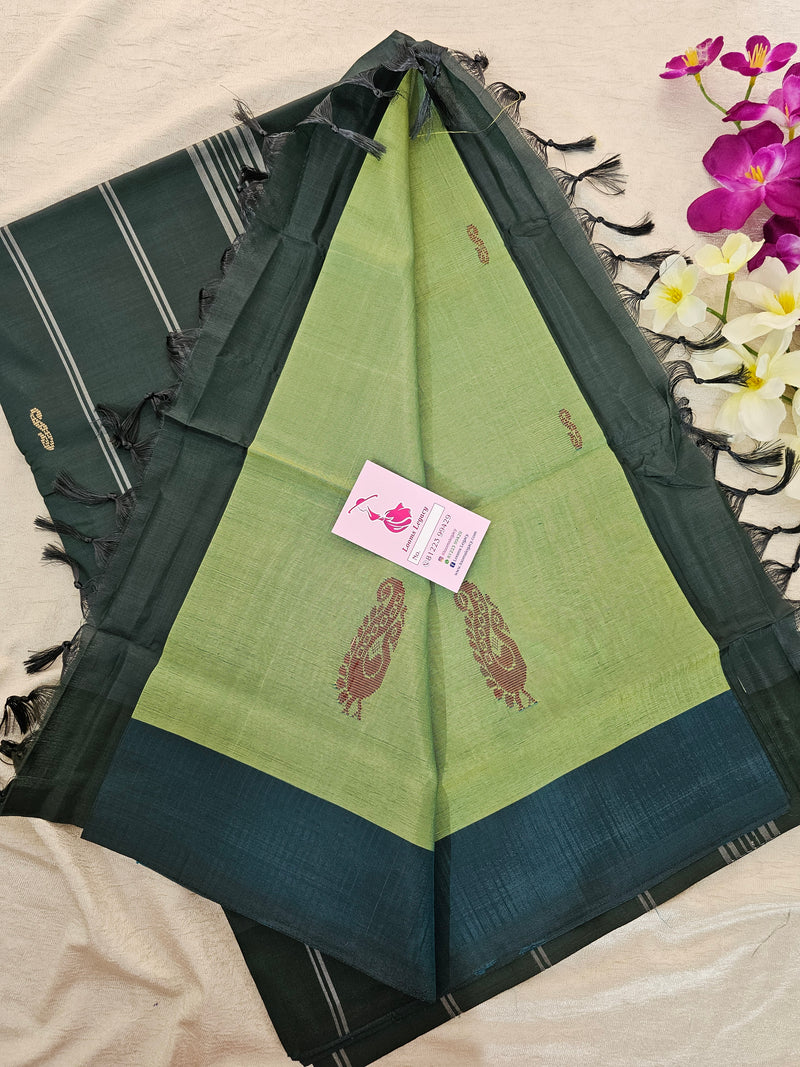 Green with Dark Green Border & Pallu Handwoven Chinnalampattu Saree