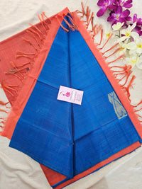 Peacock Blue with Orange Pallu Handwoven Chinnalampattu Saree