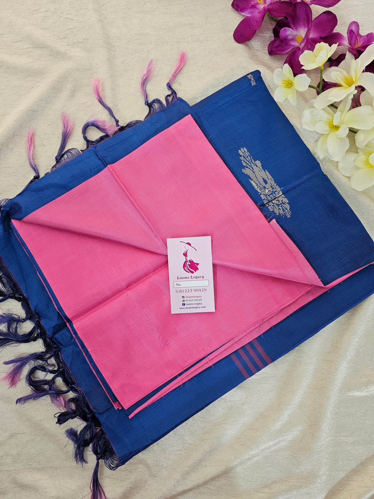 Pink with Blue Handwoven Chinnalampattu Saree