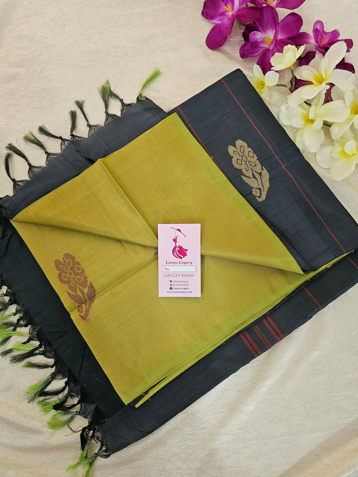 Dual Shade Yellow cum Green with Grey Handwoven Chinnalampattu Saree